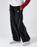 LOOSE FIT PIPING TRACK PANTS- BLACK