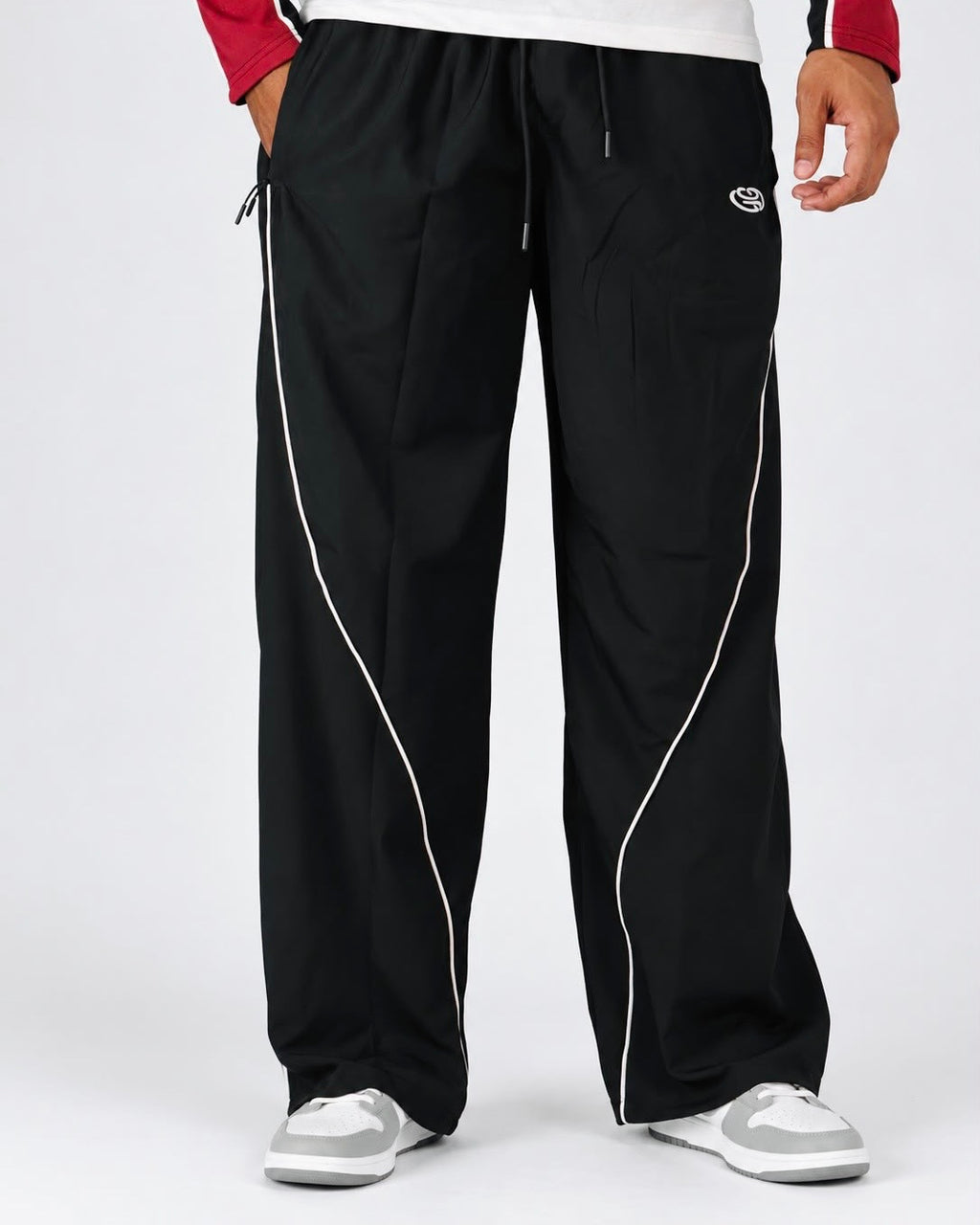 LOOSE FIT PIPING TRACK PANTS- BLACK