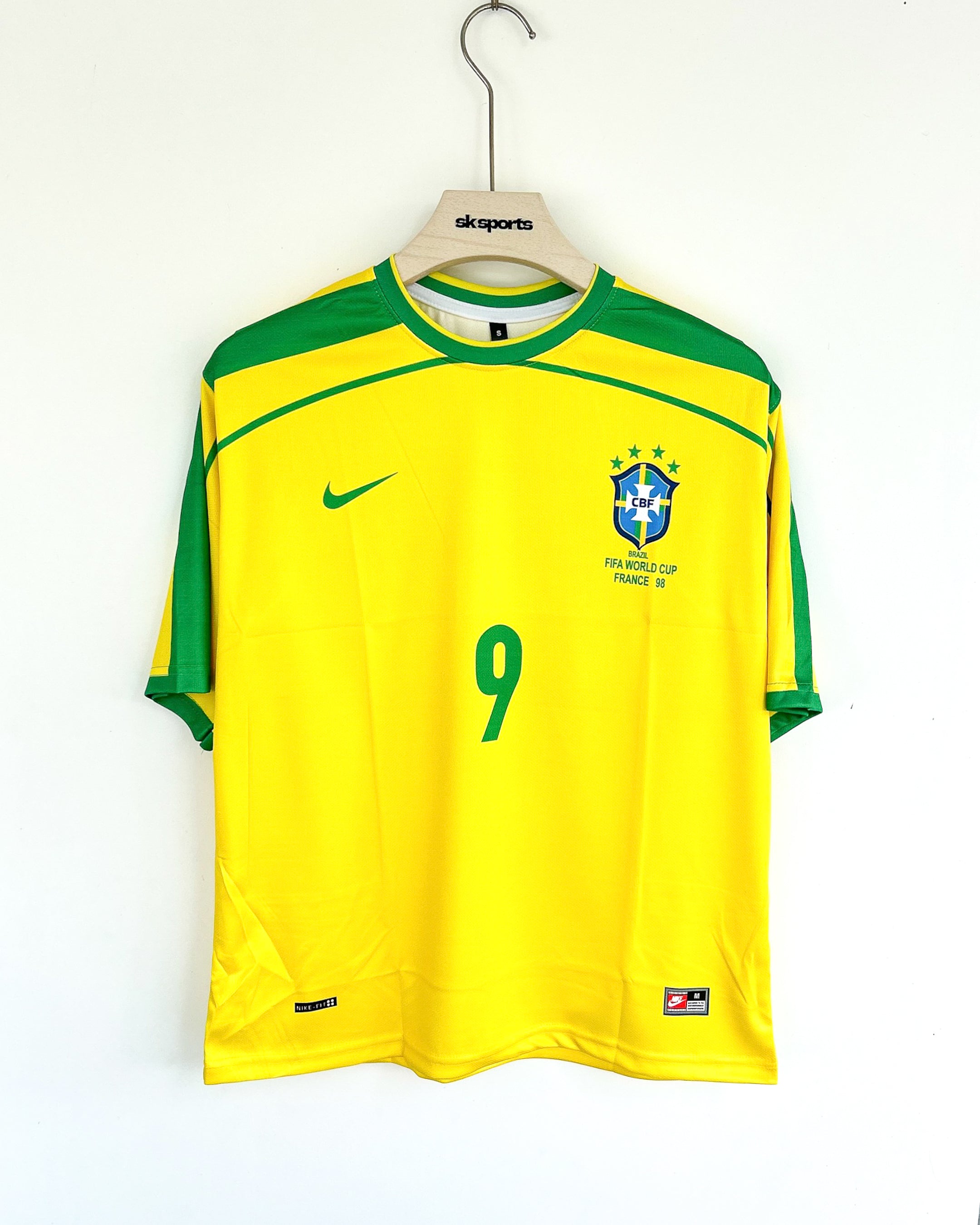 BRAZIL RONALDO 1998 WORLD CUP HOME KIT RETRO FIVESLEEVES