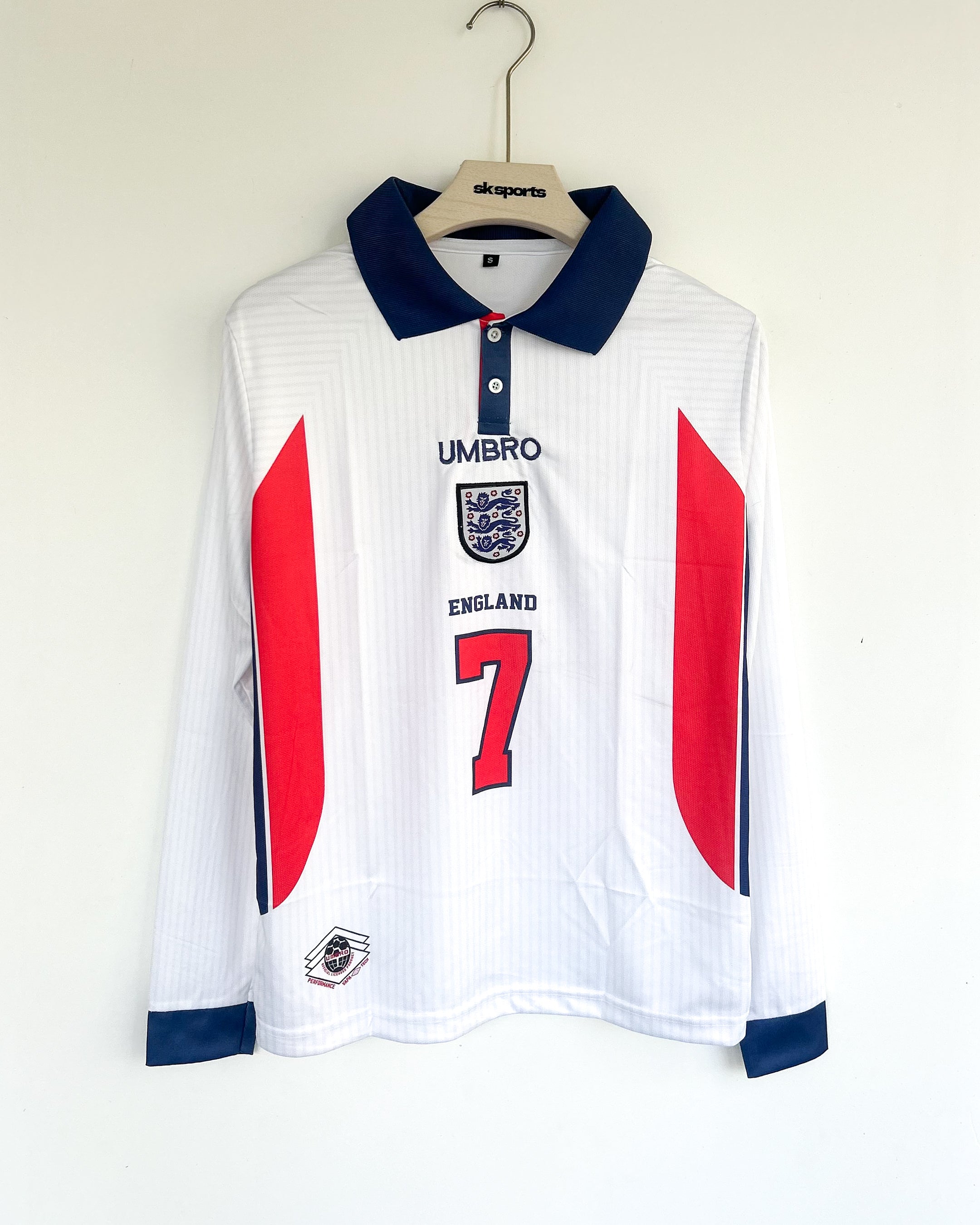 ENGLAND BECKHAM 1998 HOME KIT FULLSLEEVES POLO EMBROIDERY
