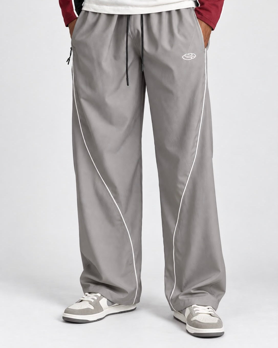 LOOSE FIT PIPING TRACK PANTS- LIGHT GREY